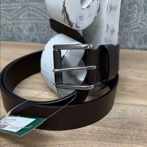 Johnston & Murphy Dark Brown Leather Belt with Silver Buckle